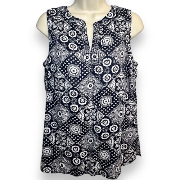 Talbots Linen Printed Tank Navy Petite - Picture 2 of 5